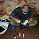 ZSL EDGE conservationist painting the ‘nails’ or claws of the Cuban greater funnel-eared bat to help identify individuals.